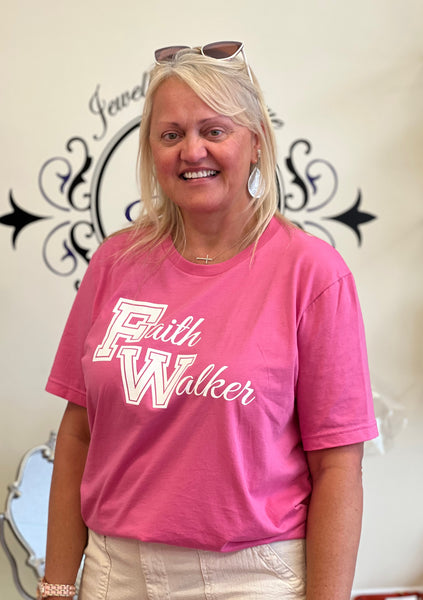 Faith Walker T-Shirt Pink and White - Jewellery Unique Gifts & Accessories