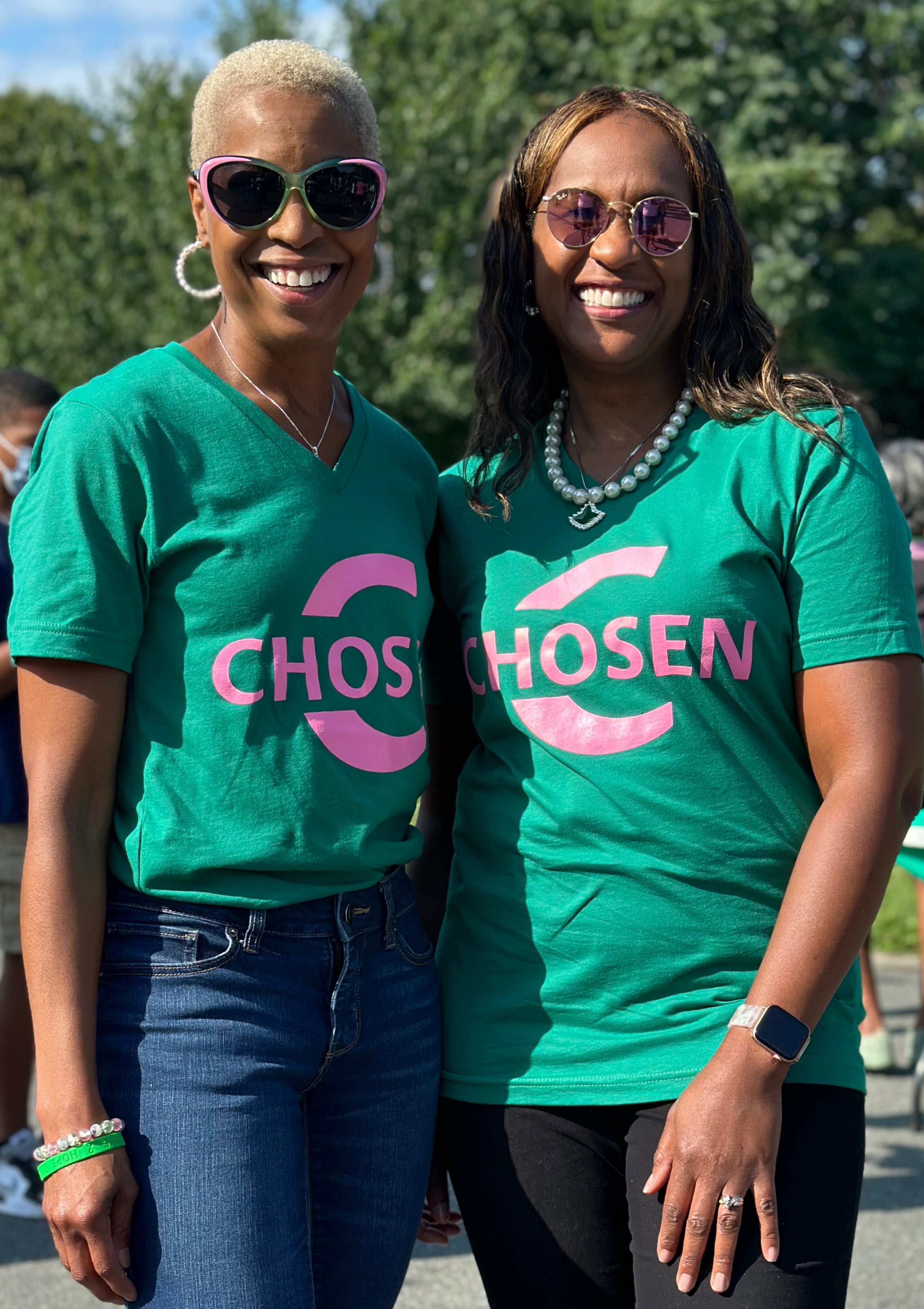 Chosen V-Neck T-Shirt Pink and Green - Jewellery Unique Gifts & Accessories