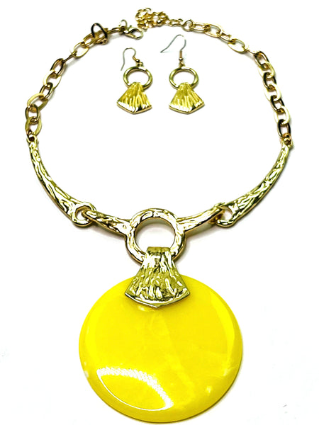Yellow Circle Statement Necklace Set - Jewellery Unique Gifts & Accessories