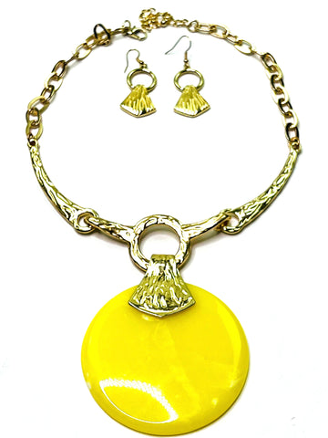 Yellow Circle Statement Necklace Set