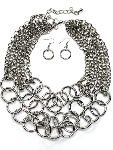 Silver Circular Necklace Set