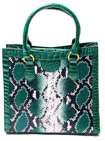 Green, Black and White Mini Snakeskin Handbag