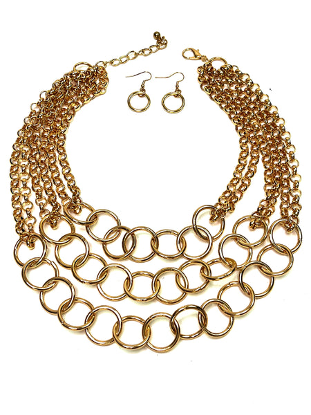 Gold Multi-Strand Circular Necklace Set