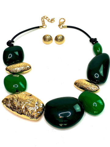 Shades of Green Statement Necklace Set