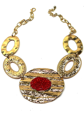 Gold and Red Statement Necklace Set