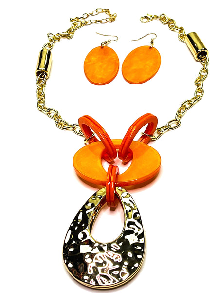 Orange and Gold Necklace Set