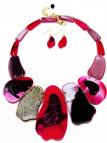 Pink and Purple Statement Necklace Set