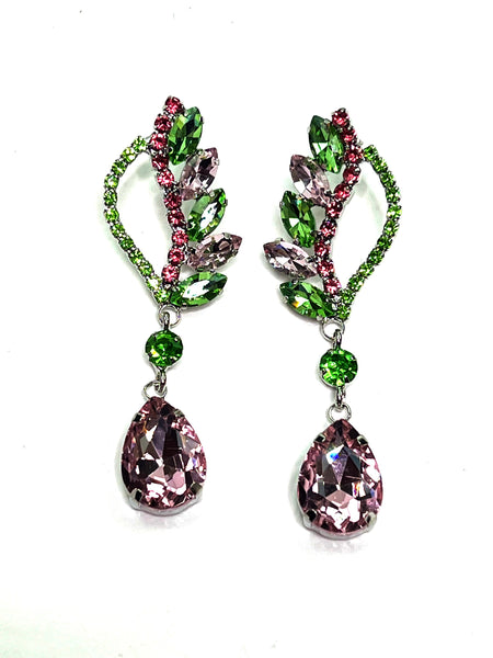 Pink and Green Teardrop Earrings