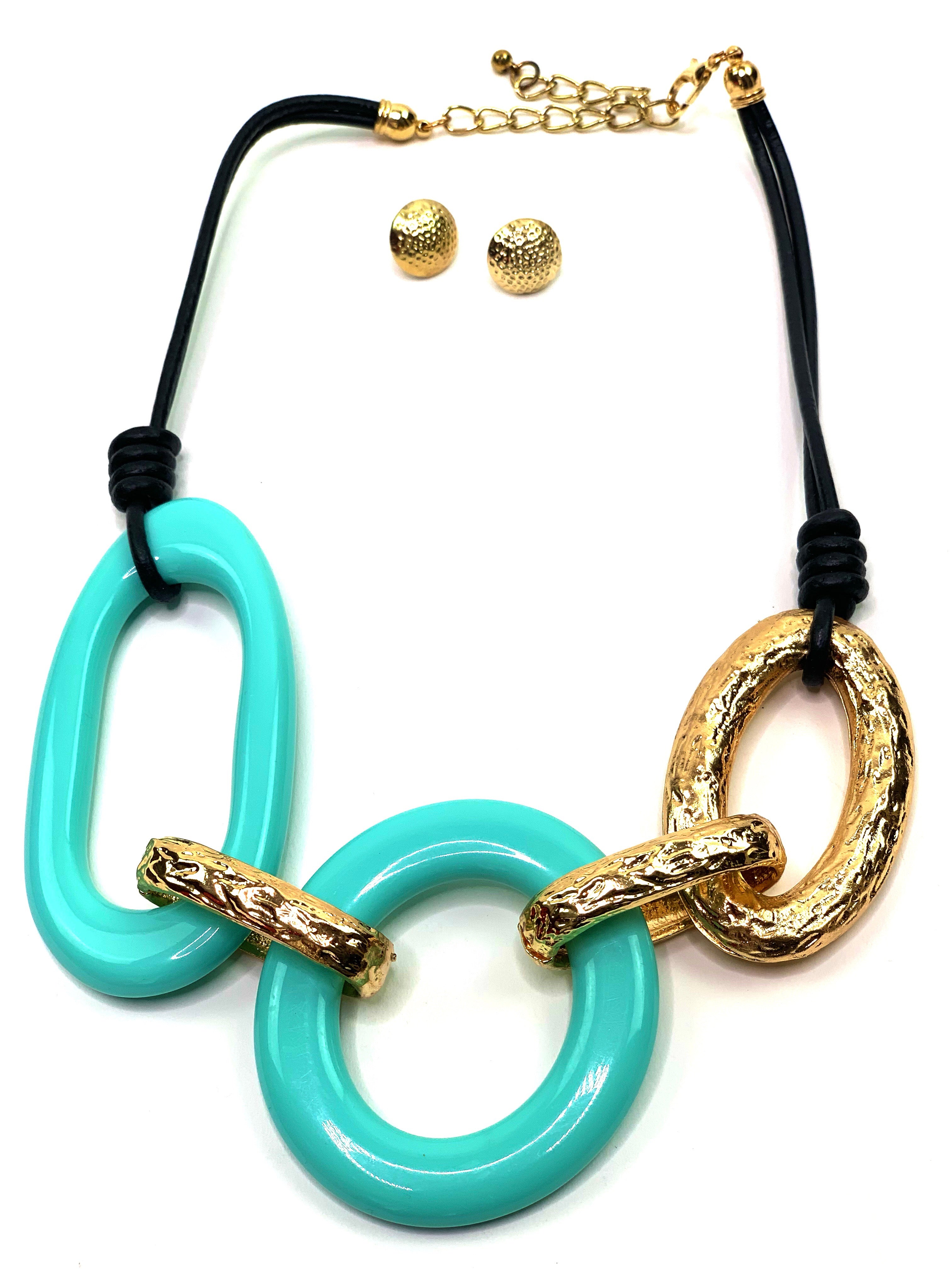 Gold and Aqua Necklace Set - Jewellery Unique Gifts & Accessories